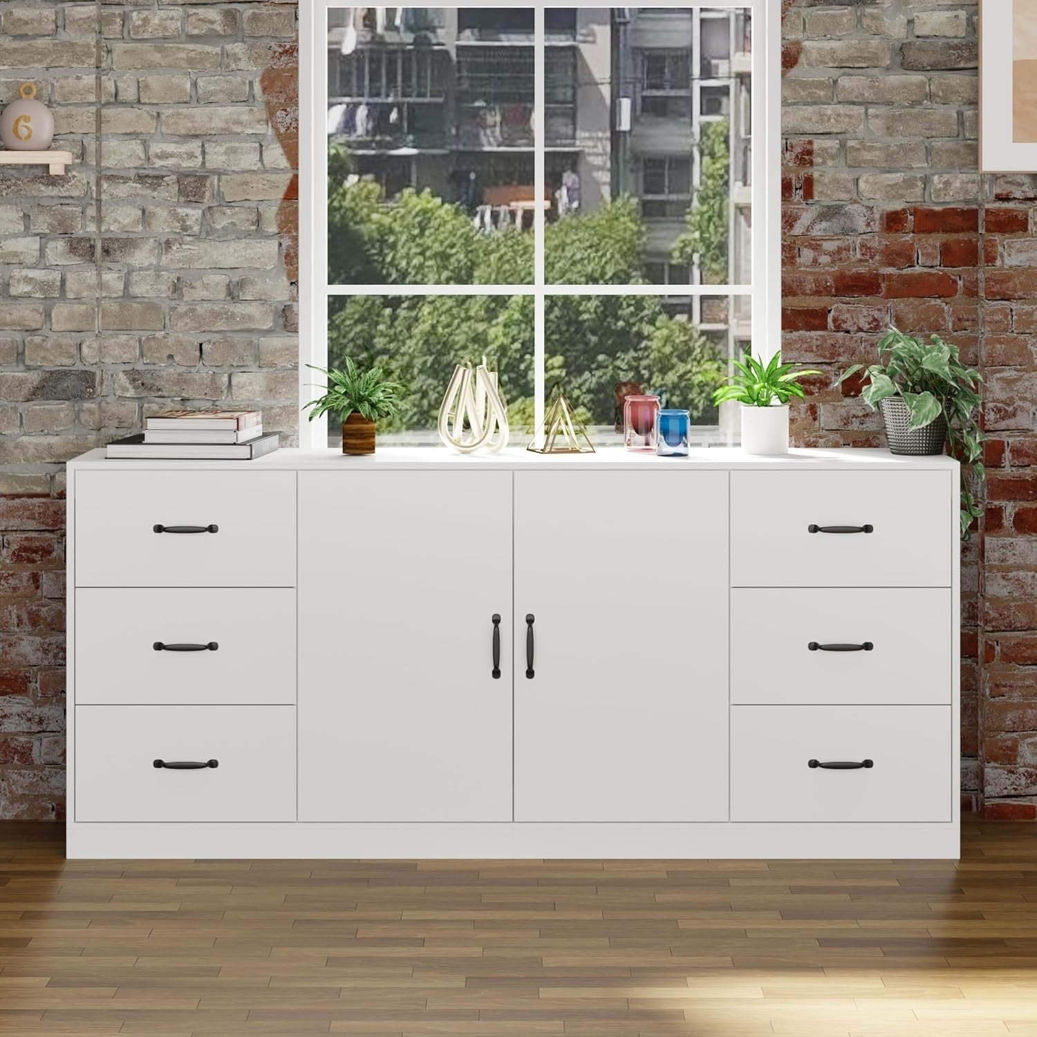 Modern Sideboard Cabinet 6 Drawers 2 Doors Storage Unit for Kitchen Hall