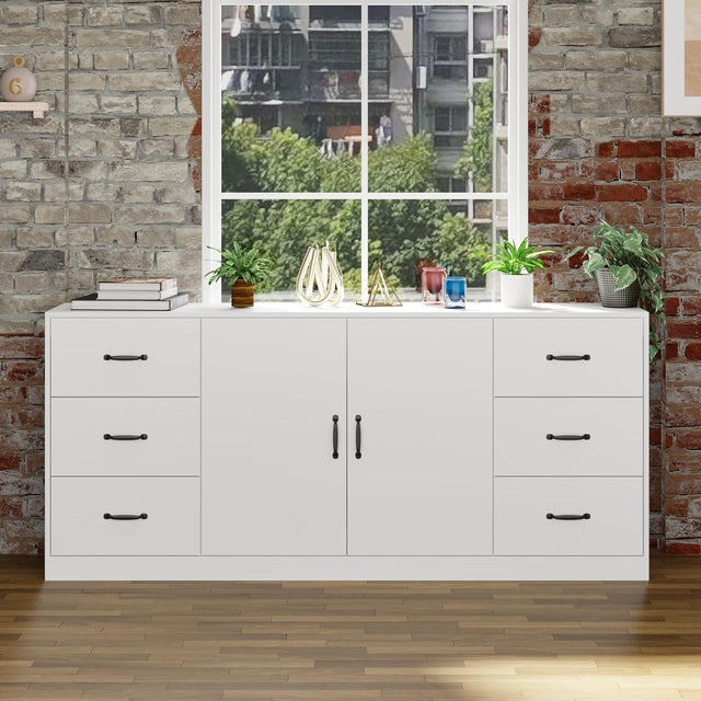 Modern Sideboard Cabinet 6 Drawers 2 Doors Storage Unit for Kitchen Hall