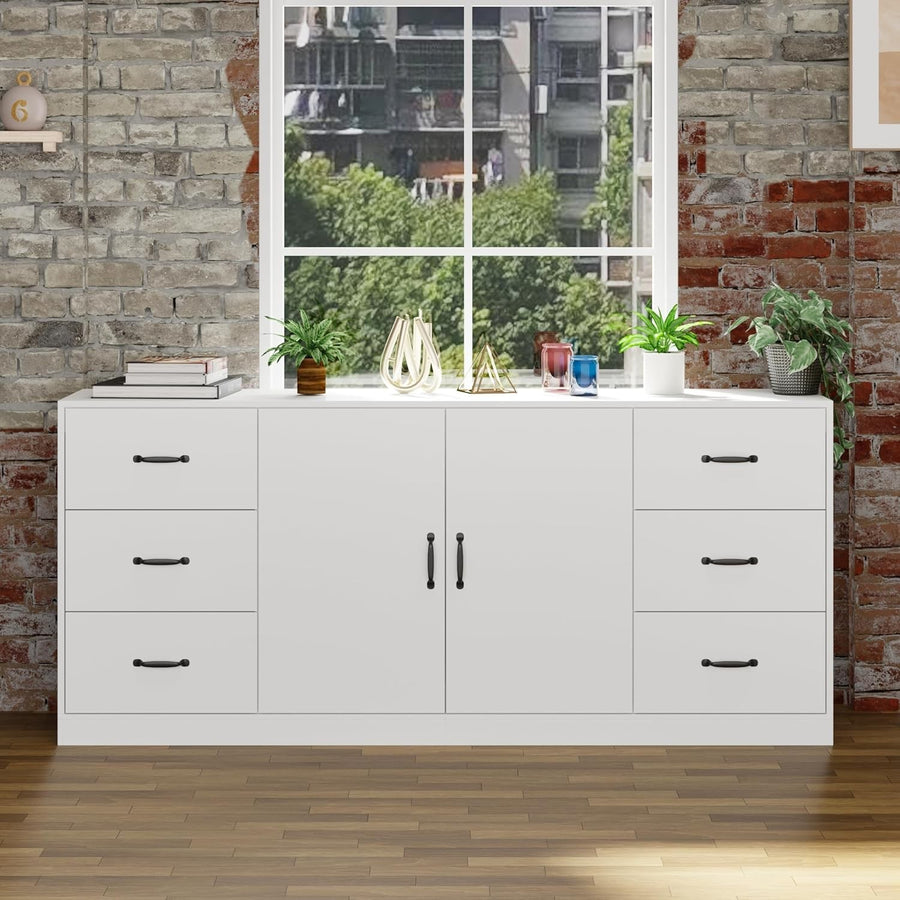 Modern Sideboard Cabinet 6 Drawers 2 Doors Storage Unit for Kitchen Hall