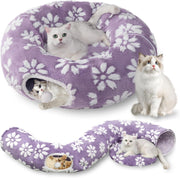 Cat Donut Tunnel Bed Peekaboo Cave w Cushion & Hanging Ball Purple