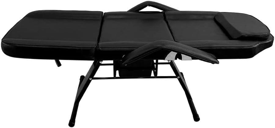 3-Section Massage Table Folding Beauty Bed Tattoo Chair w/ Storage Box Black