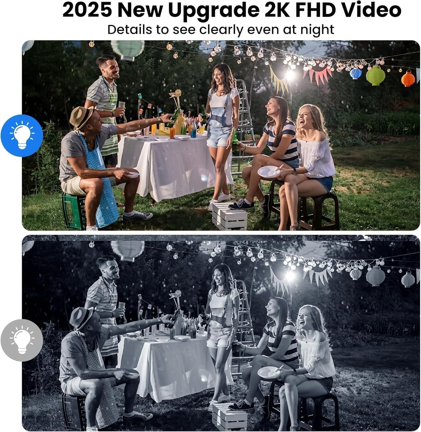 2 Pack 2K Wireless Security Cameras Outdoor WiFi Color Night Vision