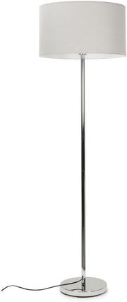 Modern Floor Lamp Chrome Standing Light Grey Drum Shade Living Room Bedroom