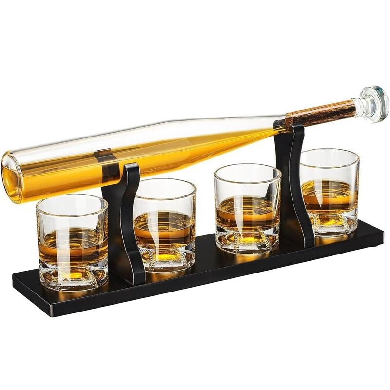 Baseball Bat Whiskey Decanter Set with 4 Glasses – Unique Gift for Him