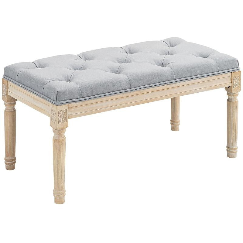 Tufted Bedroom Bench Light Grey – End of Bed Seat Hallway Window Stool