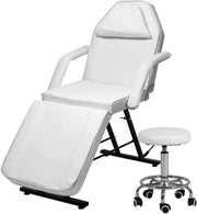 Adjustable 3-Section Massage Table with Stool Salon Lash Tattoo Bed White 184cm