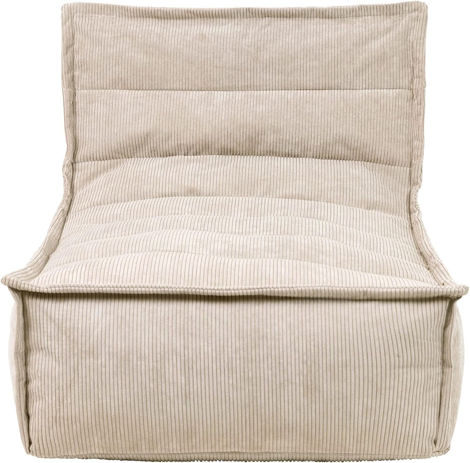 Beige Corduroy Lounge Bean Bag Chair | Comfy Large Seat for Living Room