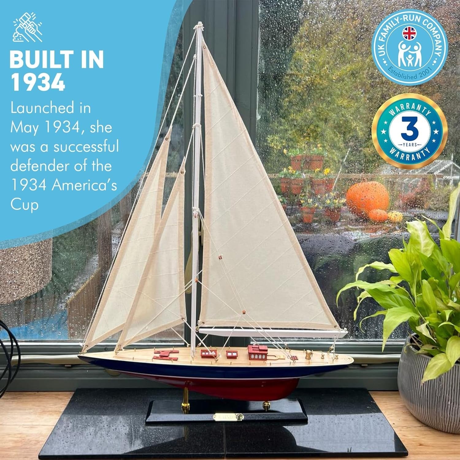 50cm Wooden Sailing Yacht Model | Nautical Decor | Detailed Sailboat Ornament