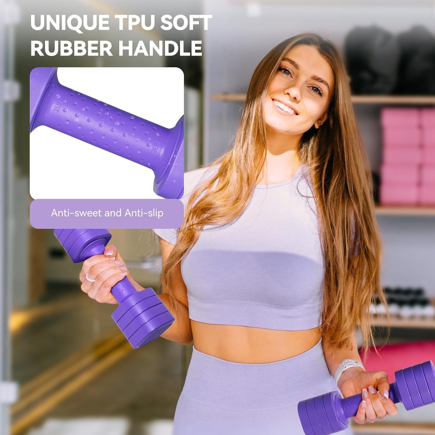 4-in-1 Adjustable Hand Weight Set Non Roll Dumbbells Home Gym Purple