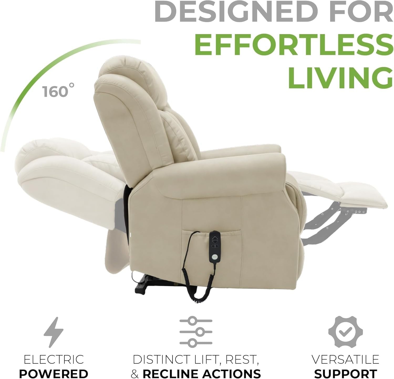 Dual Motor Lift Recliner Chair Heat Massage Leather Riser Mobility Support Cream