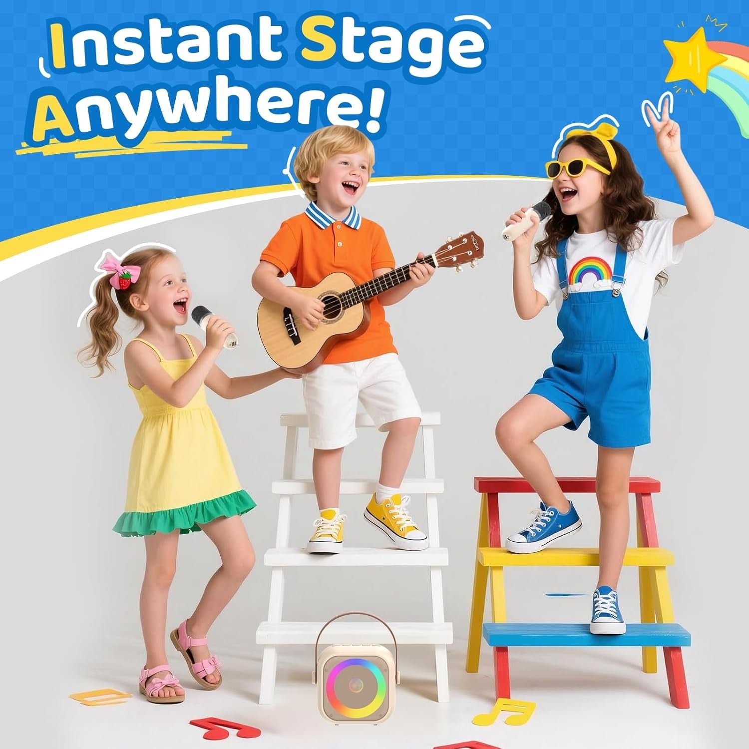 Girls Karaoke Machine 2 Microphones LED Speaker Birthday Gift