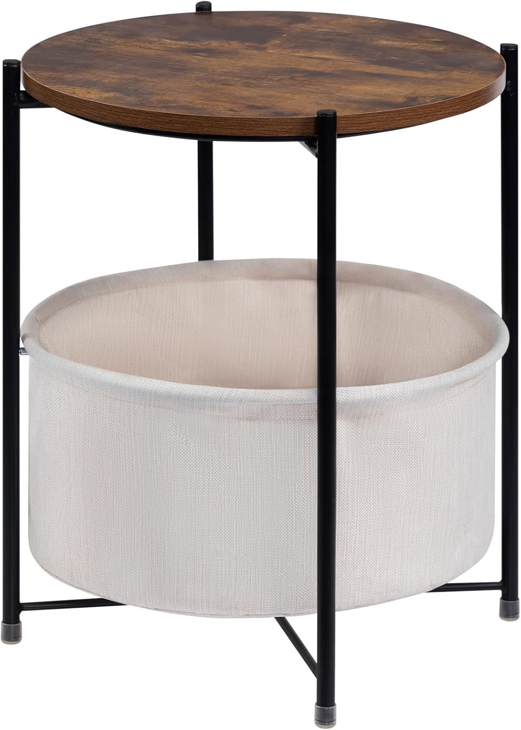 Round Side Table with Fabric Basket Storage Small Coffee Table Living Room