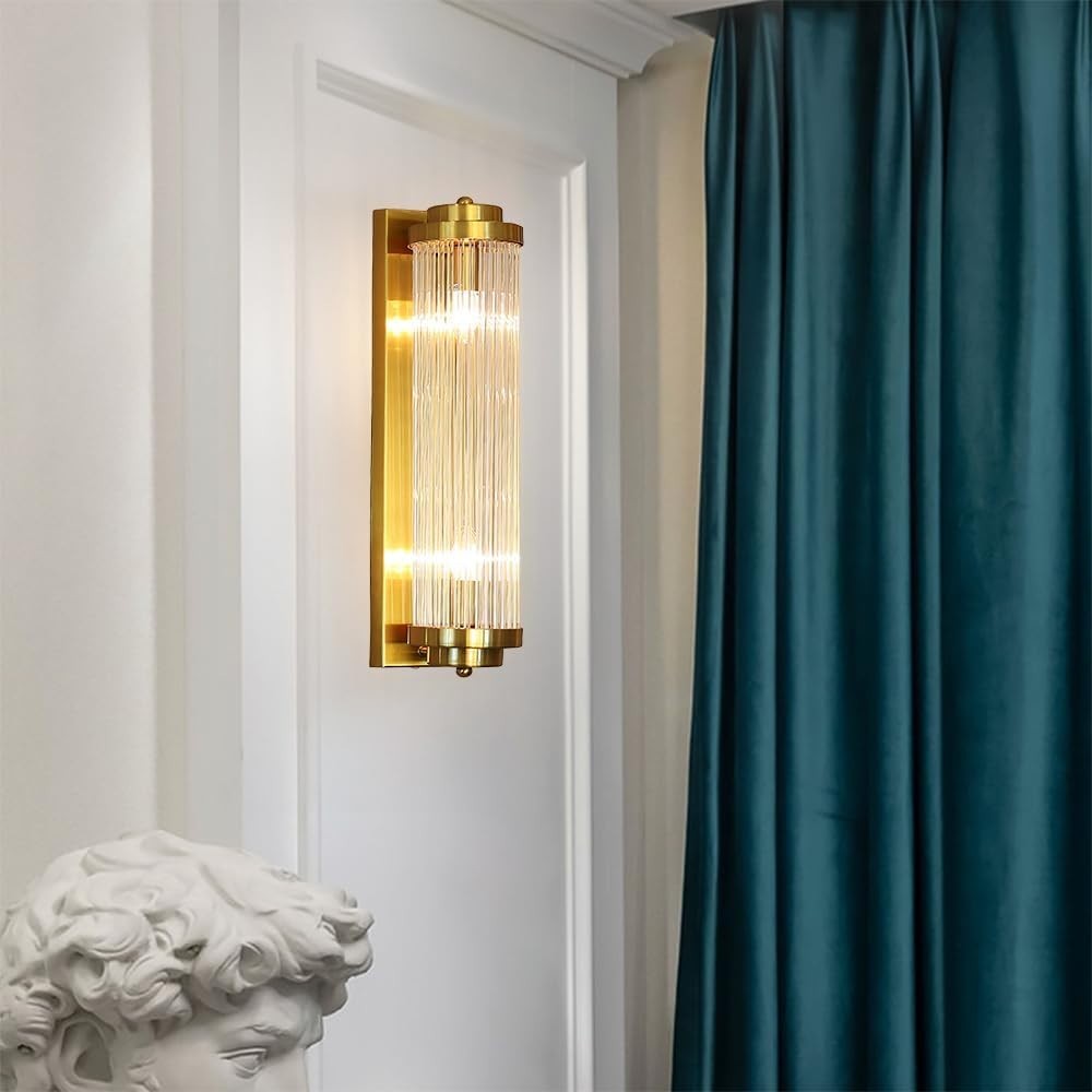 Luxury Brass Gold Crystal Wall Sconce Light 40cm Dimmable Elegant Lamp