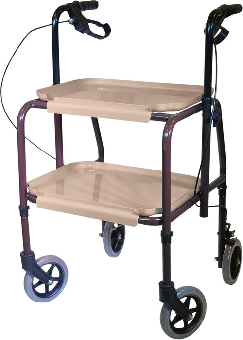 Height Adjustable Trolley Walker with Trays Brakes Rolling Mobility Aid