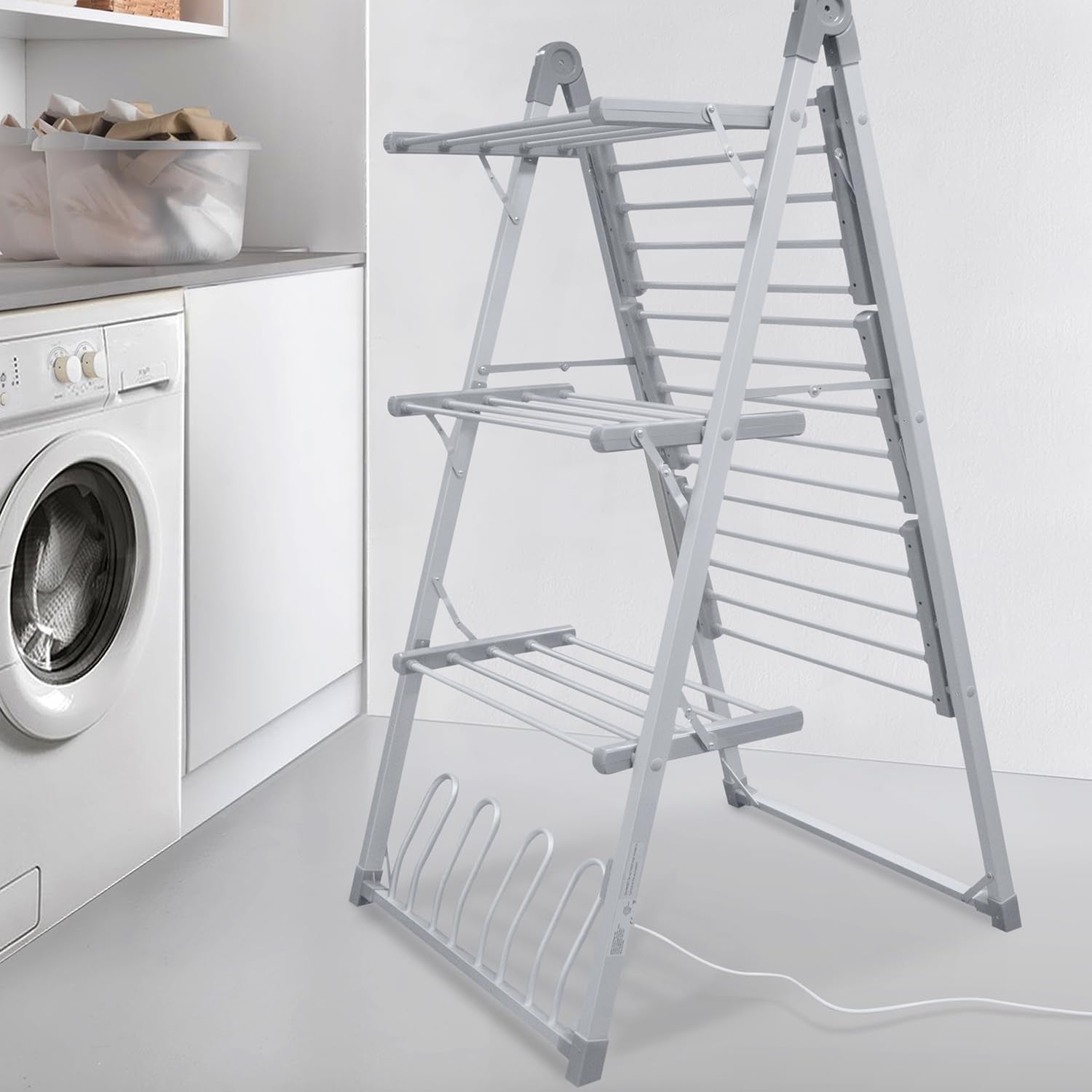 Electric Heated Clothes Airer 3 Tier Folding Drying Rack Energy Saving