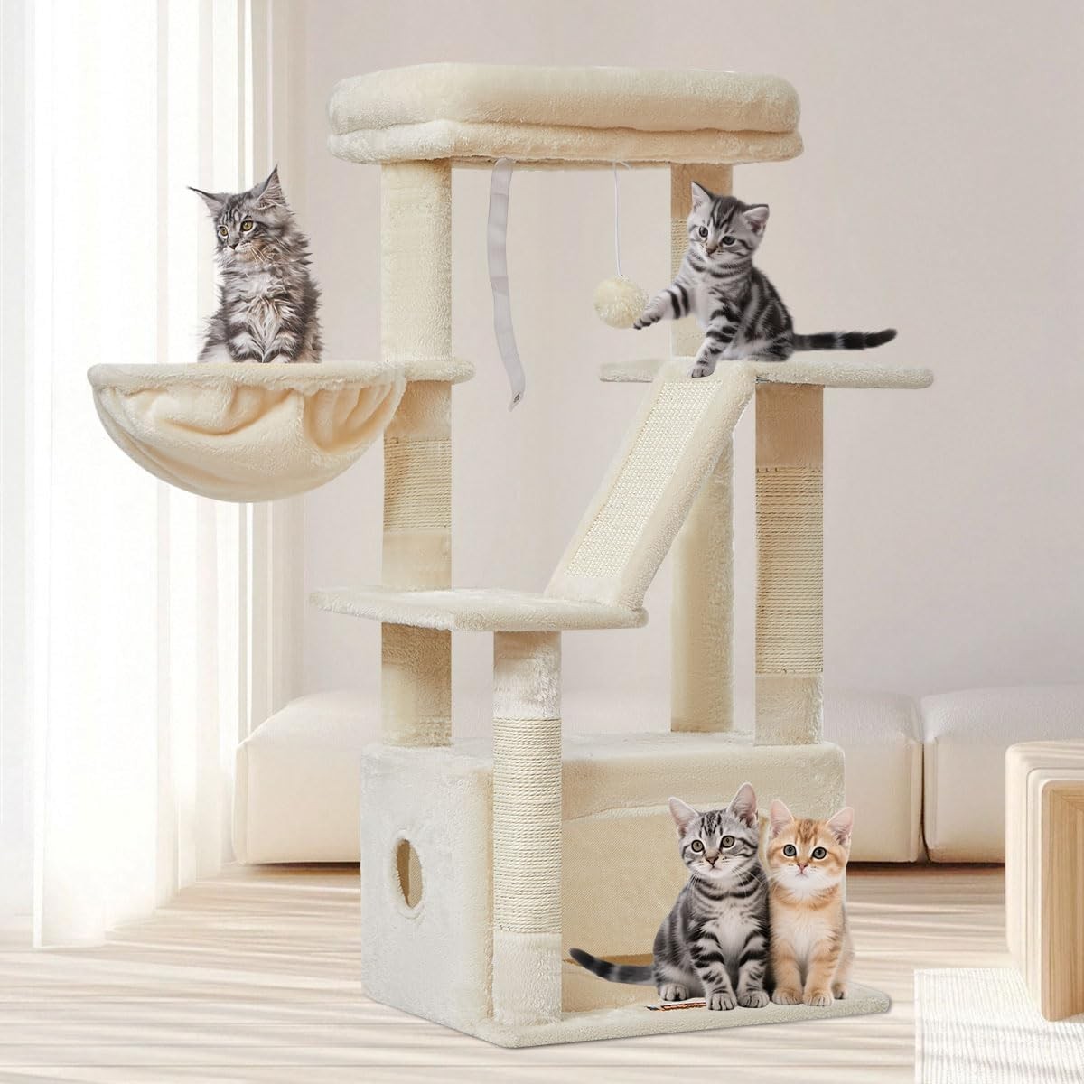 98cm Cat Tree Tower Indoor Scratching Post with Condo Hammock Perch