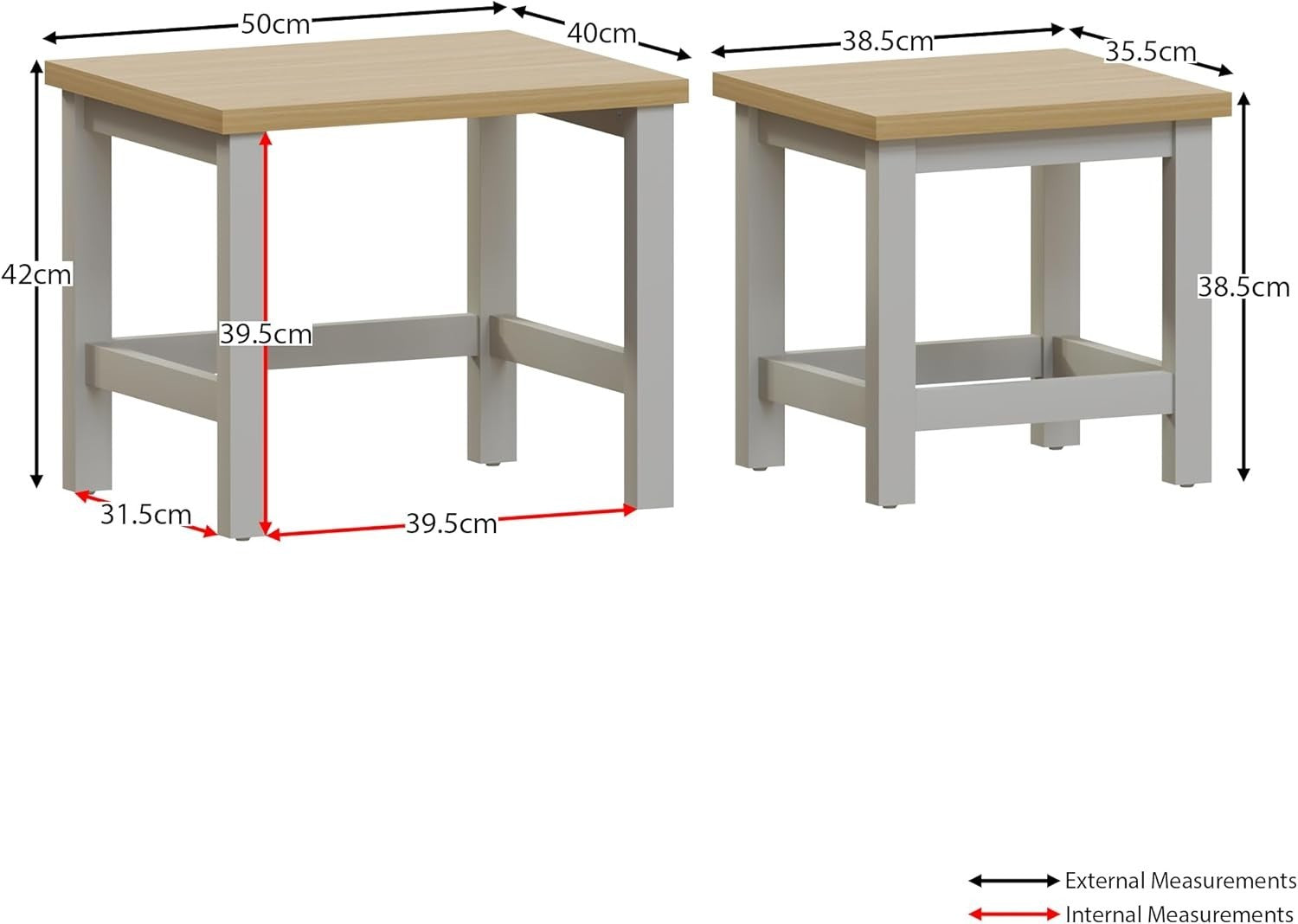 Space Saving Nest of Tables Grey Oak Modern Living Room Coffee End Side Set
