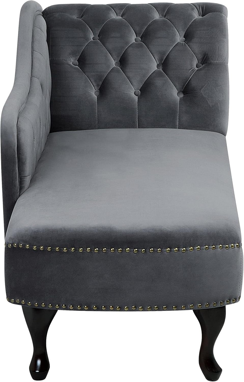 Right Hand Velvet Chesterfield Chaise Lounge Grey Tufted Sofa for Living Room