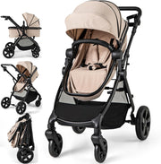 2in1 Baby Pushchair Reversible Seat Foldable Newborn Stroller Beige