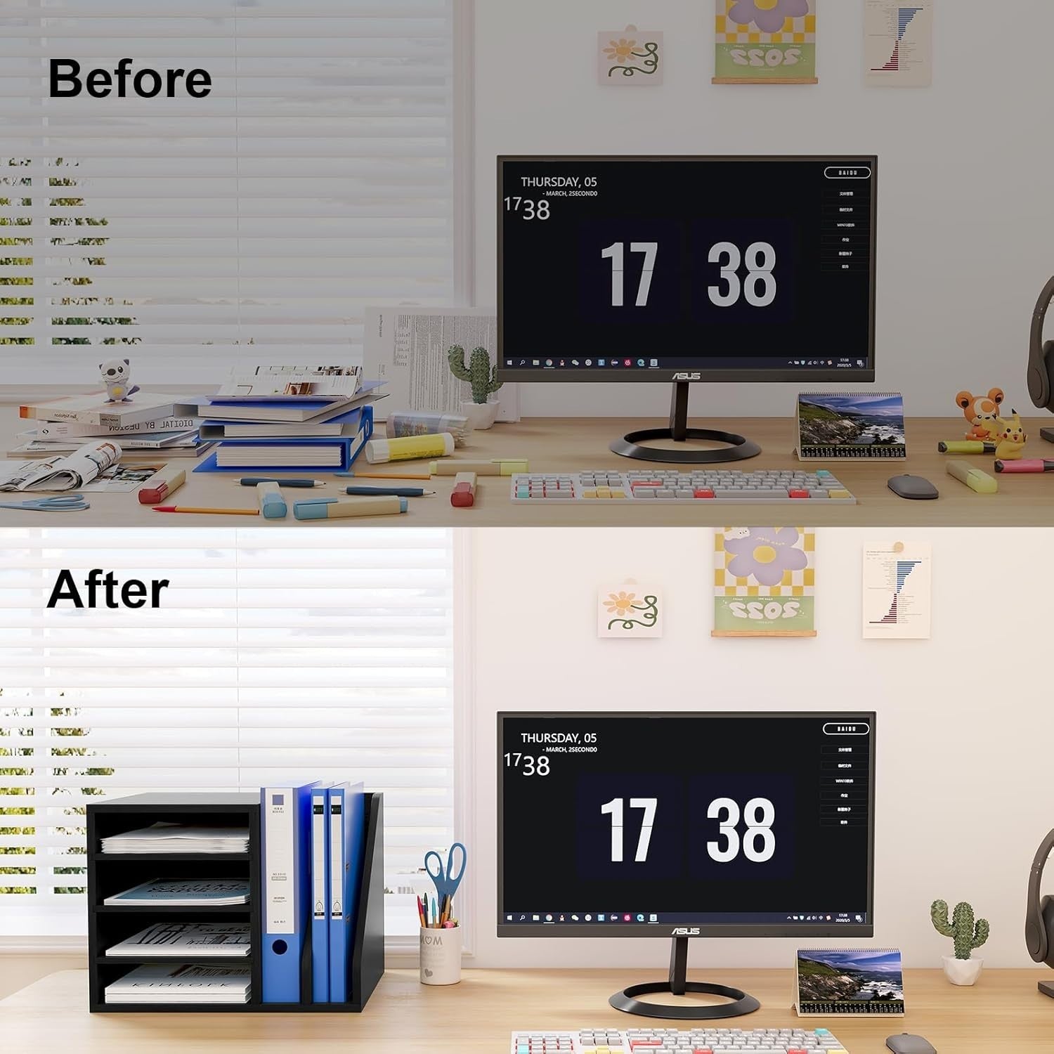 Wooden A4 Desk Tray File Holder Paper Organiser Magazine Rack Black