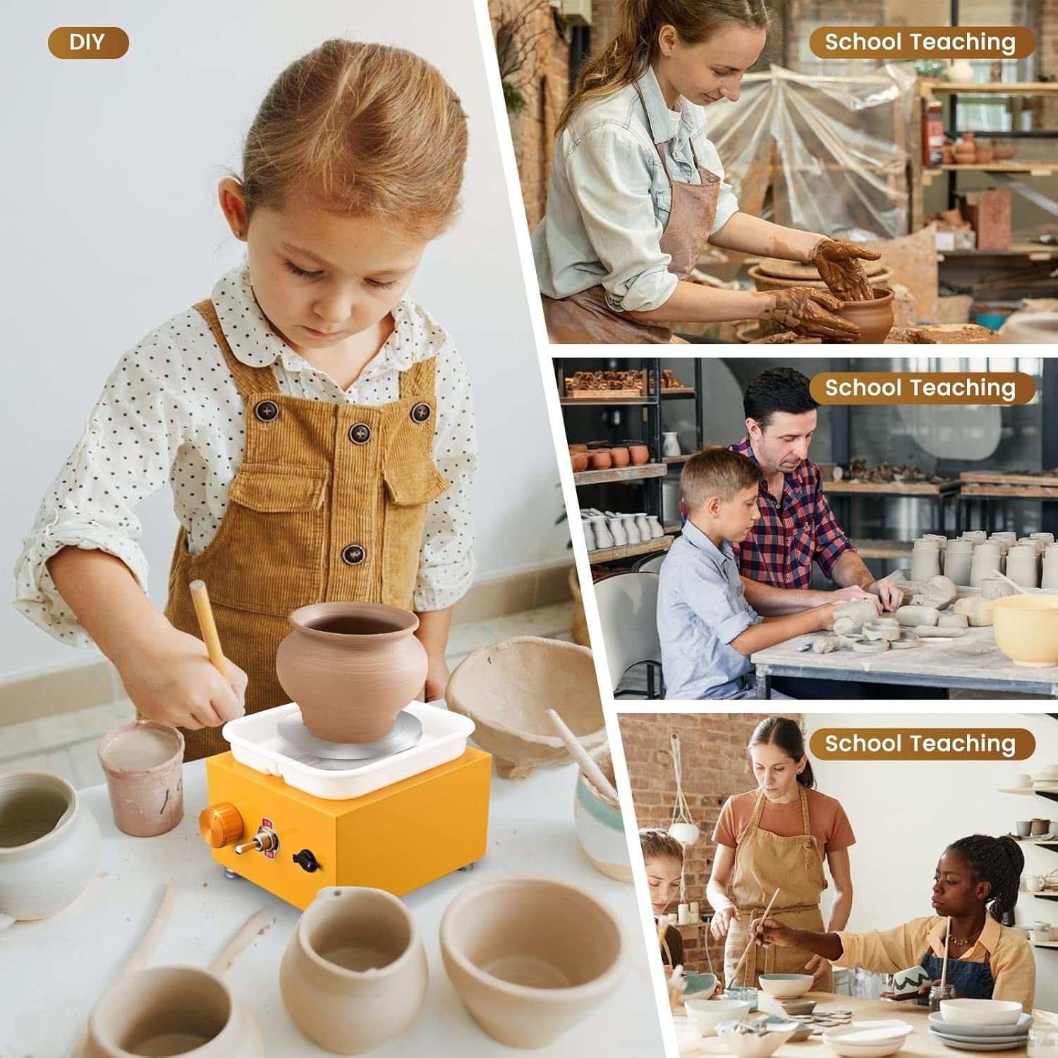 Mini Pottery Wheel Adjustable Speed Electric Ceramic Craft Kit for Kids Adults