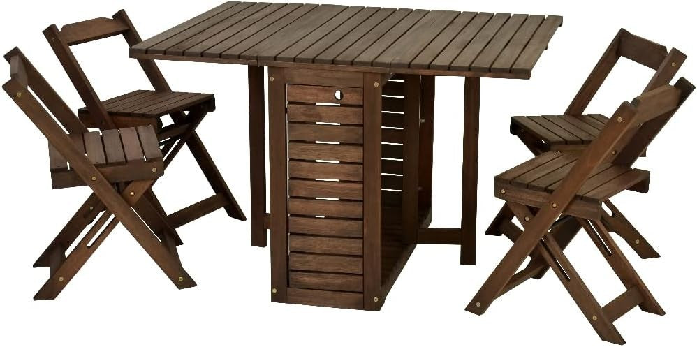 Folding Butterfly Dining Set with 4 Chairs Grey Teak Eucalyptus Wood