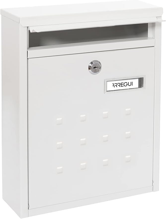 Wall Mounted Lockable Mailbox A4 Size Steel Waterproof Slim Design White