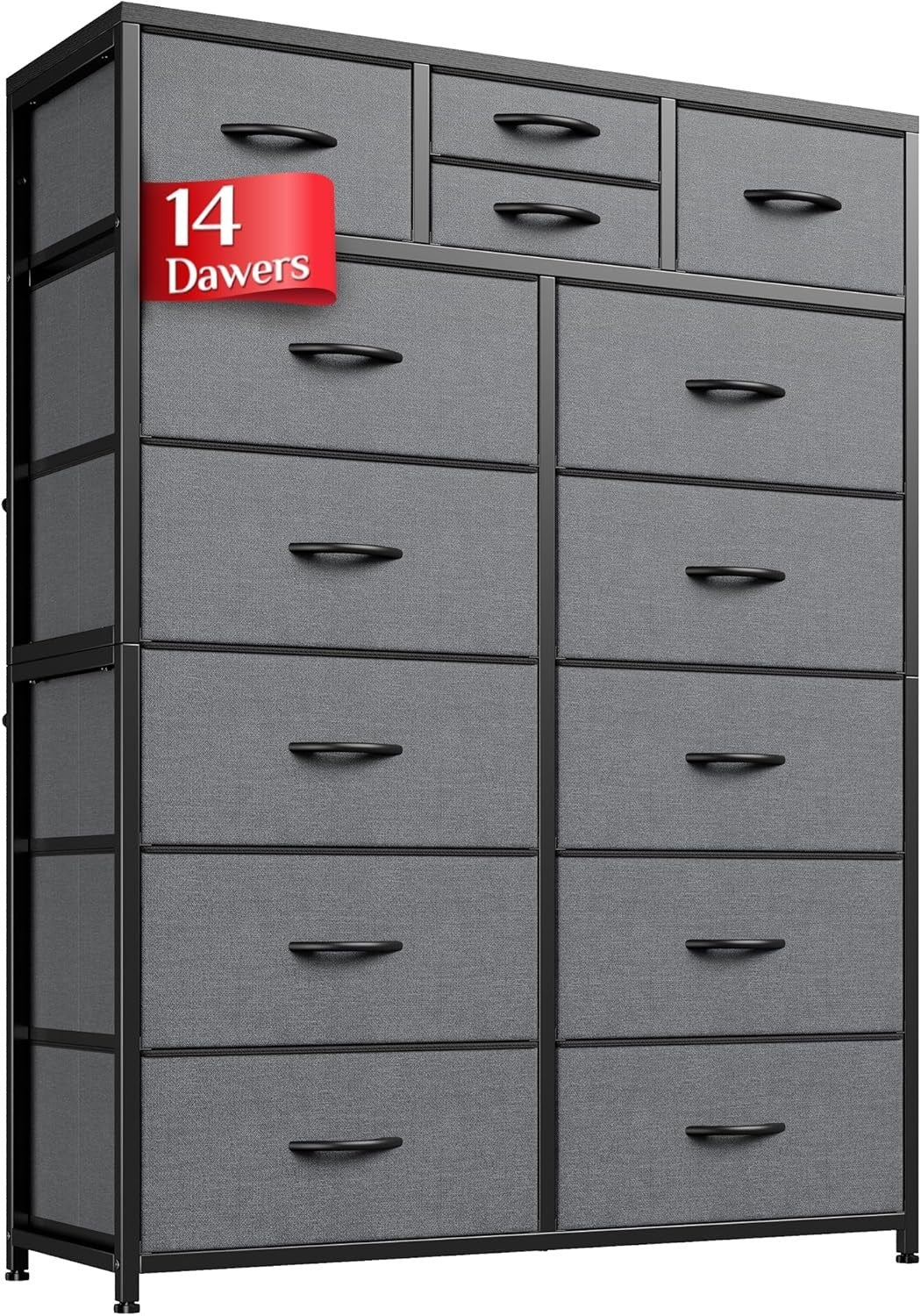 Tall Fabric Chest of 14 Drawers Storage Unit Grey, Bedroom Dresser