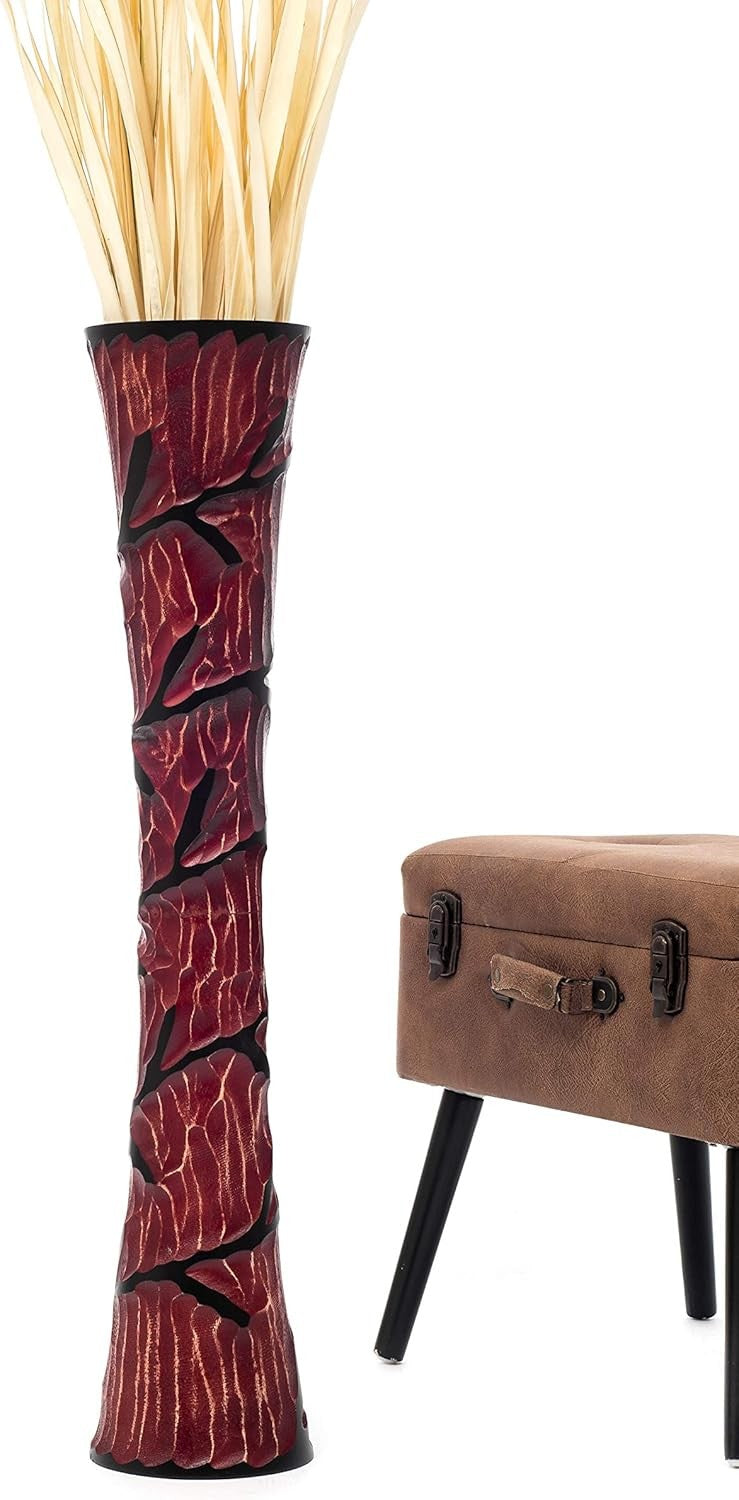 Tall Red Wooden Floor Vase 85cm Farmhouse Decor Pampas Grass Stand