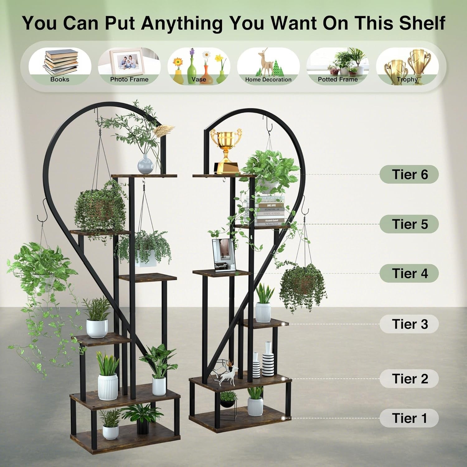 71in Half Moon Metal Plant Stand 6 Tier Tall Flower Shelf Indoor Outdoor Rack