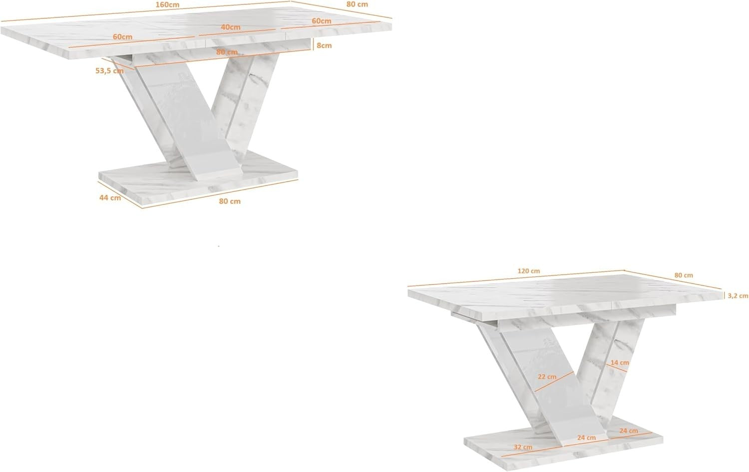 White Marble Dining Table Extendable 160cm Gloss 6 Seater Modern Kitchen