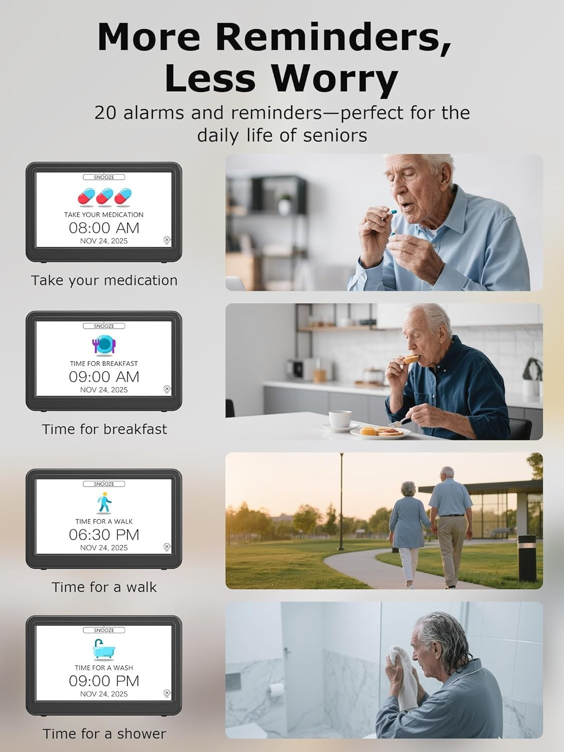 Large Dementia Calendar Clock Day Date Time Auto Dim Reminders Display