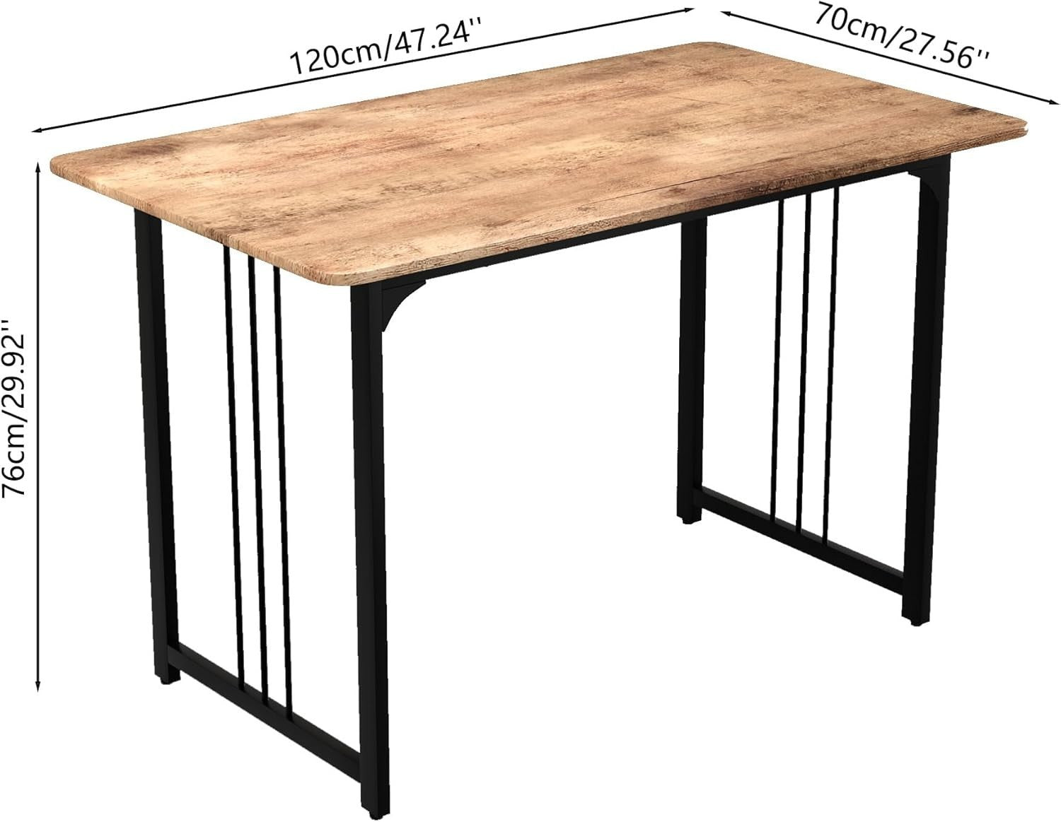 Rustic Wooden Dining Table Set 4 Metal Frame Chairs Kitchen & Dining Room