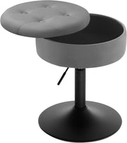 Dark Grey Velvet Swivel Vanity Stool with Storage Round Adjustable Seat