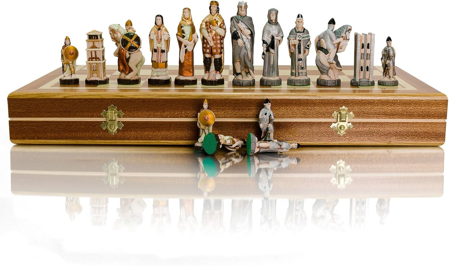 60cm Medieval England Wooden Chess Set | Burned Board & Stone Pieces | Luxury Ha