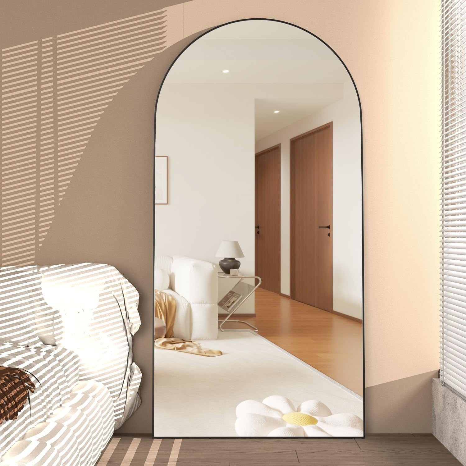 Full Length Arched Mirror 180x80cm Black Frame Leaning Wall Floor Mirror