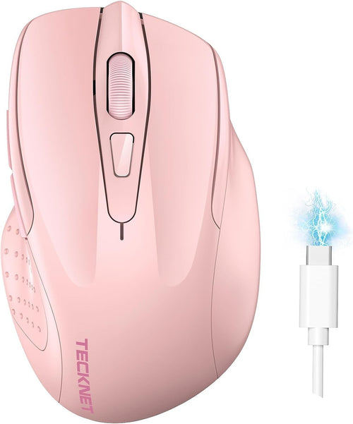 Pink Rechargeable Bluetooth Mouse Silent Ergonomic Tri Mode 4800DPI Laptop