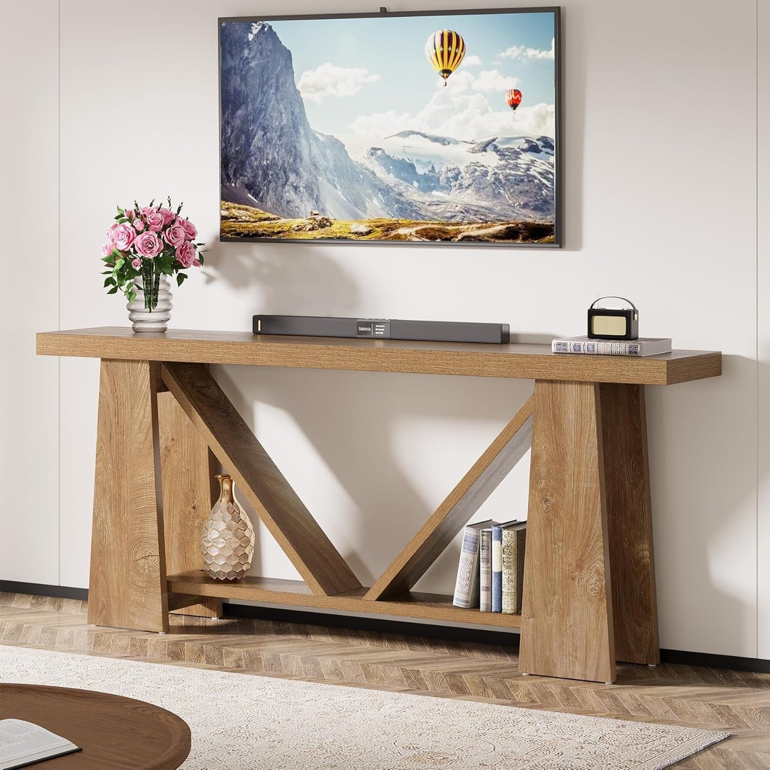 Extra Long 180cm Farmhouse Console Table, Narrow Entryway Sofa Table