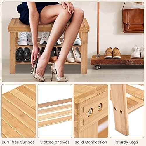3-Tier Natural Bamboo Shoe Storage Bench with Seat for Entryway & Hallway
