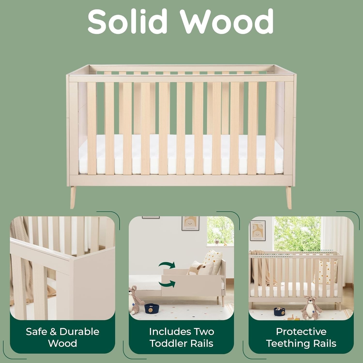 3in1 Convertible Toddler Bed Baby Cot Bed & Sofa Adjustable Height Teething Rail