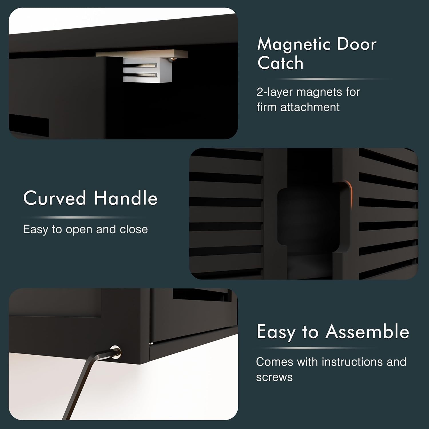 Black Bathroom Wall Cabinet Storage 2 Door Bamboo Unit Adjustable Shelf