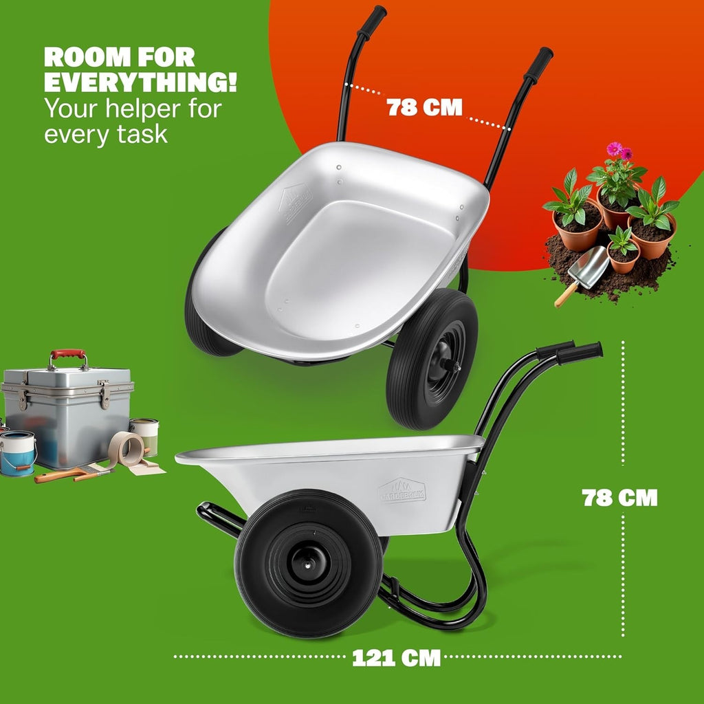 100L 2-Wheel Galvanised Wheelbarrow Silver – Pneumatic Tyres Heavy Duty 150kg