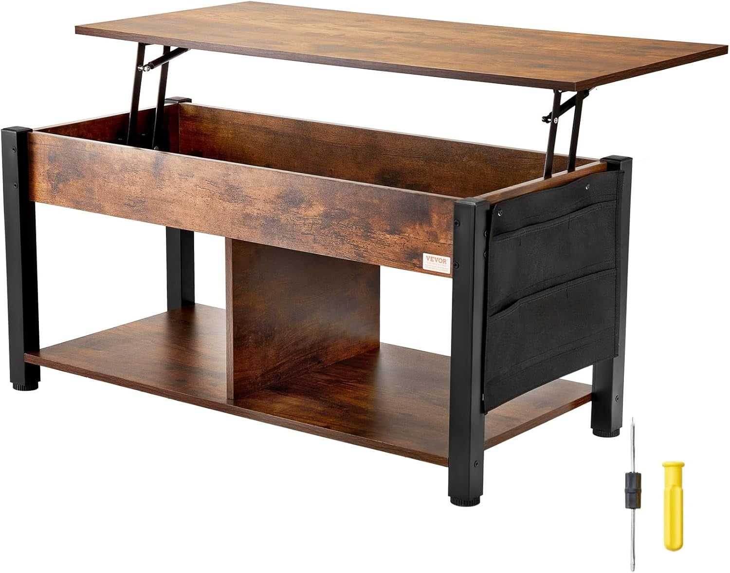 Lift Top Coffee Table with Storage, Adjustable Pop-Up Wood Table 106cm