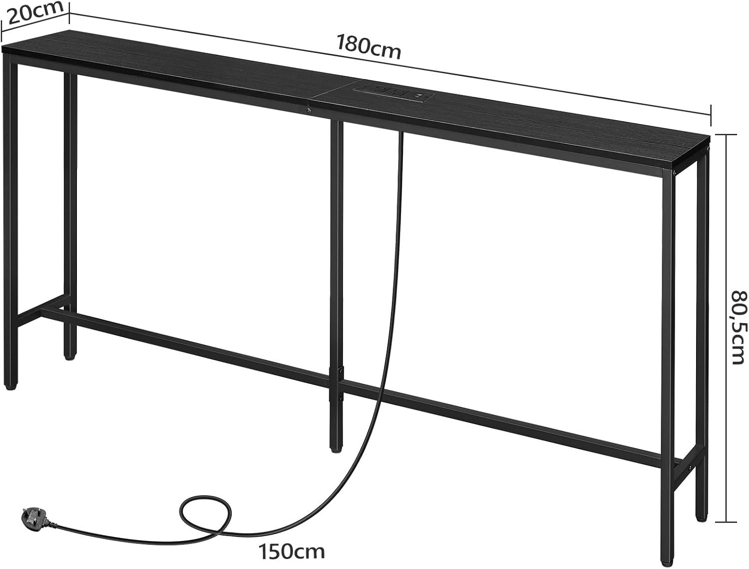 Narrow Console Table with Power Outlet USB Ports 180x20x80.5cm