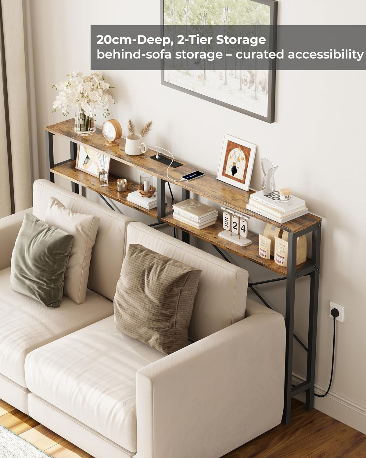 Slim Console Table with Power Outlets & USB, Space-Saving Sofa Table, 180cm