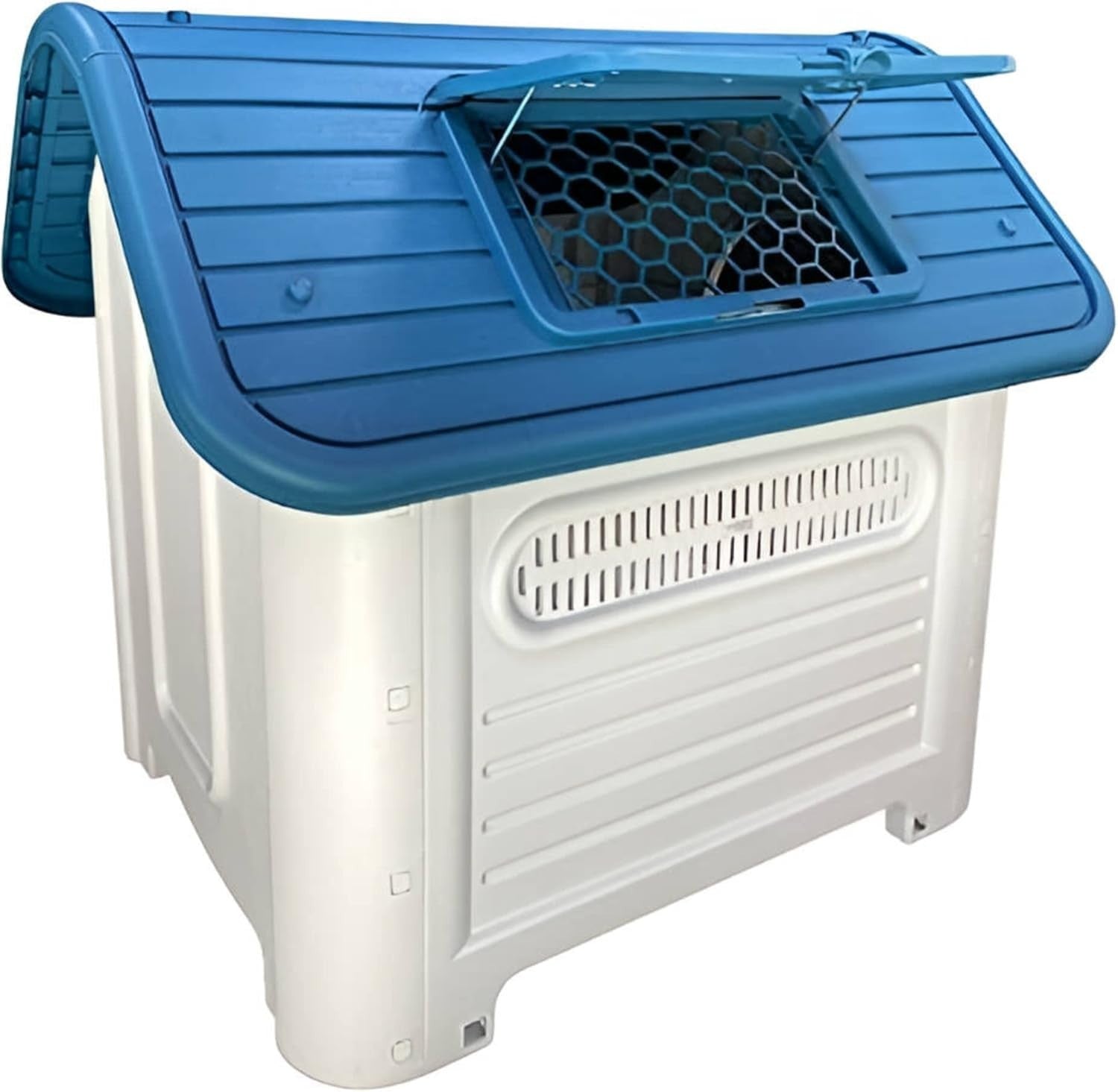 Outdoor Indoor Plastic Dog Kennel Raised Ventilated Weatherproof Shelter Blue