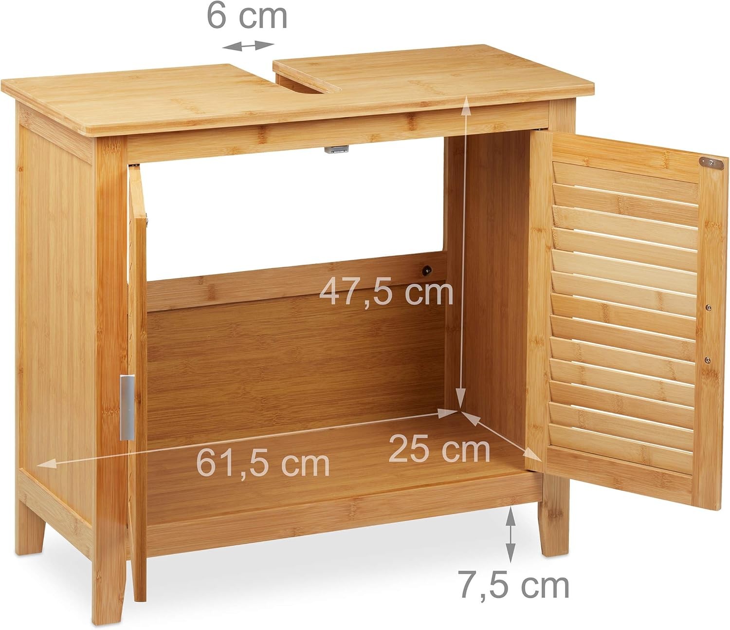 Natural Bamboo Bathroom Sink Cabinet – 2 Door Under Sink Storage Unit 67x60cm