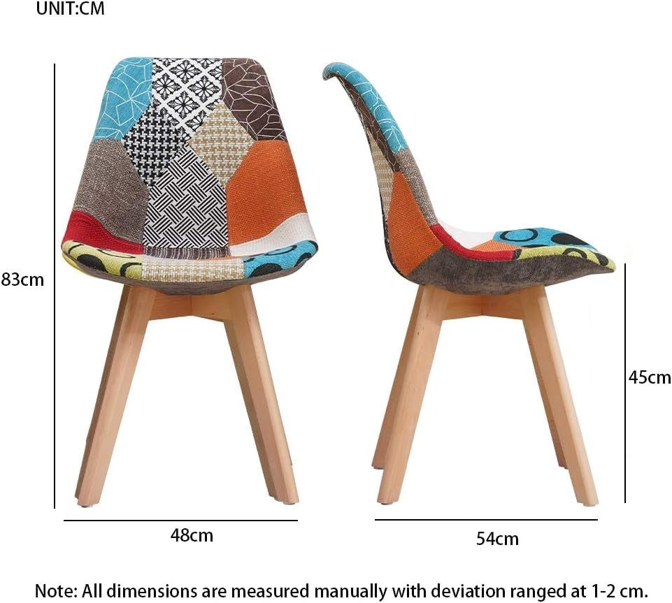 Modern Retro Dining Table & 4 Patchwork Chairs Set | Solid Wood Kitchen