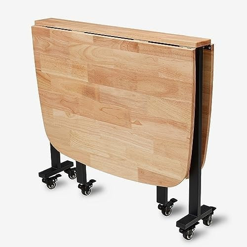 120CM Drop Leaf Folding Kitchen Table with 6 Lockable Wheels
