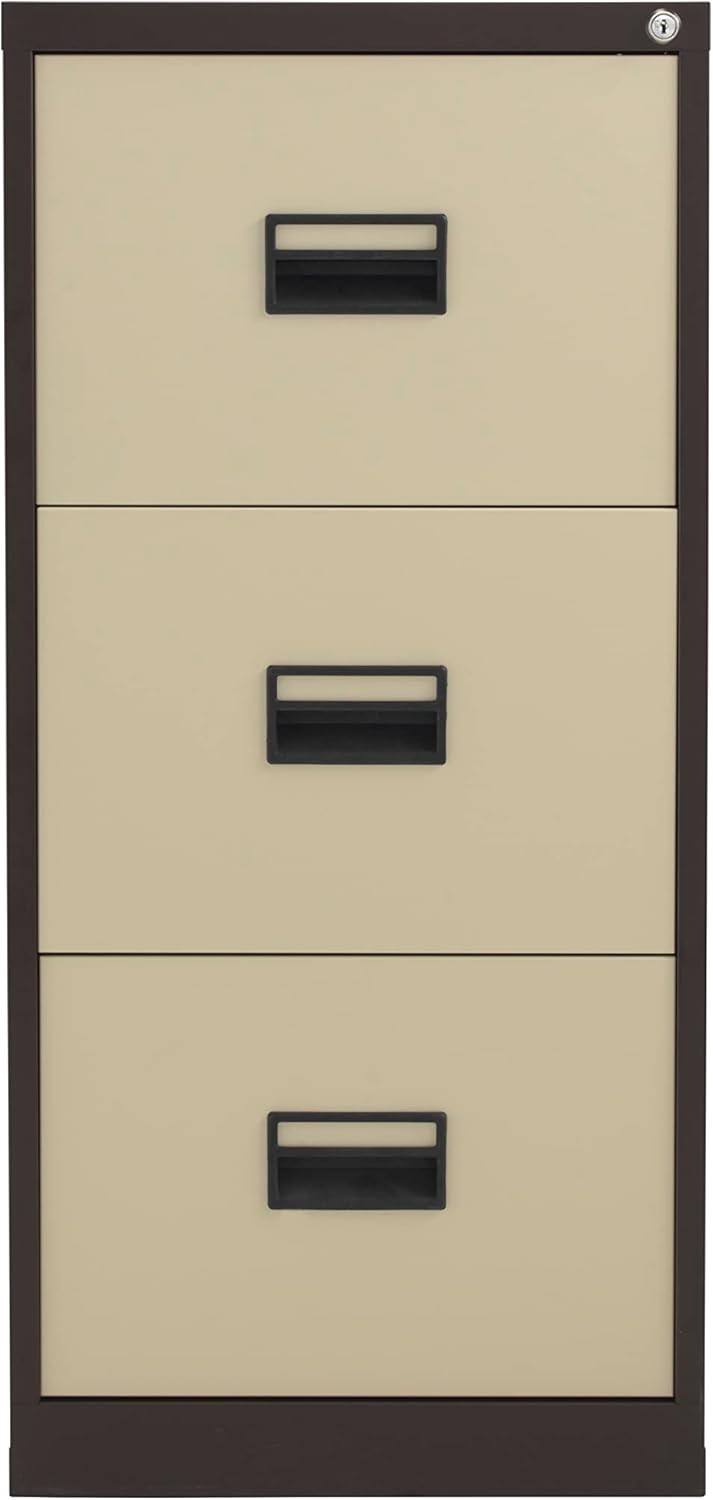 Coffee Cream Steel Filing Cabinet 3 Drawer Lockable Heavy Duty 100cm